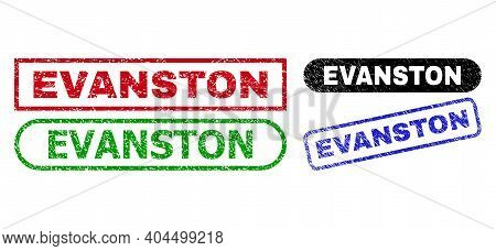Evanston Grunge Watermarks. Flat Vector Textured Watermarks With Evanston Phrase Inside Different Re