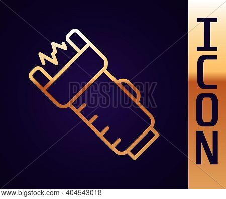 Gold Line Police Electric Shocker Icon Isolated On Black Background. Shocker For Protection. Taser I