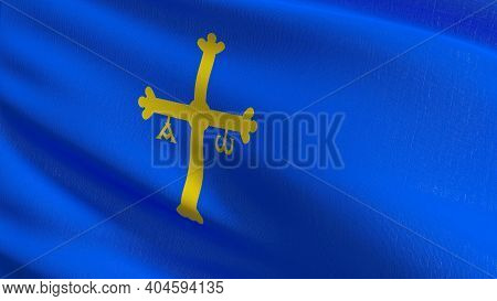 Flag Of Asturias. 3D Rendering Illustration Of Waving Sign Symbol.