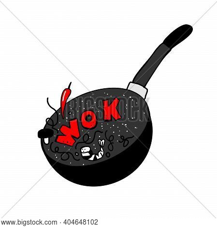 Wok Frying Pan Icon. Vector Illustration.
Wok Asian Food Logo For Thai Or Chinese Restaurant.