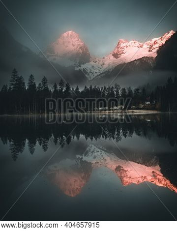Morning Fog Over Scenery Lake At Schiederweiher In Upper Austria - Moody Tones