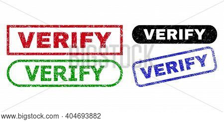 Verify Grunge Seal Stamps. Flat Vector Grunge Seal Stamps With Verify Tag Inside Different Rectangle