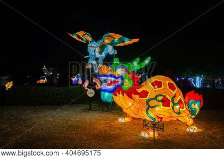Nakhonsawan, Thailand - December 2018: Lantern Puppet Festival To Celebrate Chinese New Year, Where 