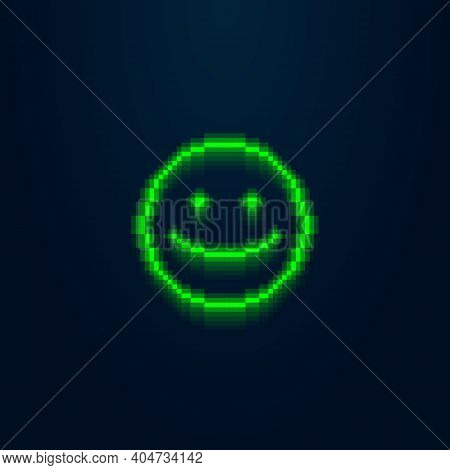 Colorful Simple Vector Pixel Art Illustration Of Absrtract Green Led Light Smiling Emoji