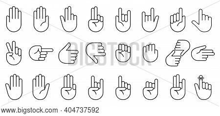Hand Icon Set. Clapping Hands And Other Gestures, Brofisting Gesture. Thin Line Art Icons Set.black 