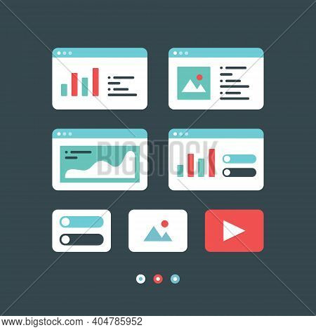 A Set Of Windows Containing Basic Design Elements Made In Vector. Made In Red, Green And Blue, Diffe