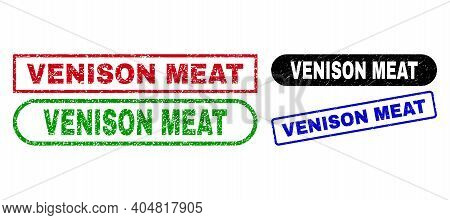 Venison Meat Grunge Stamps. Flat Vector Distress Seal Stamps With Venison Meat Slogan Inside Differe