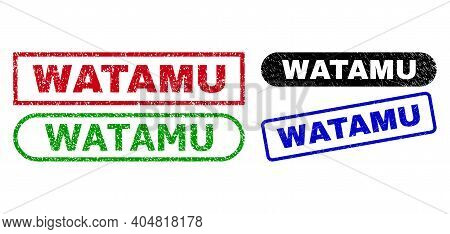 Watamu Grunge Watermarks. Flat Vector Scratched Seals With Watamu Caption Inside Different Rectangle