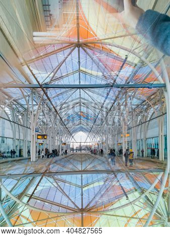 Lodz, Poland - February 22 2020 Unicorn Stable Train Station Reflected In Prismatic Cube