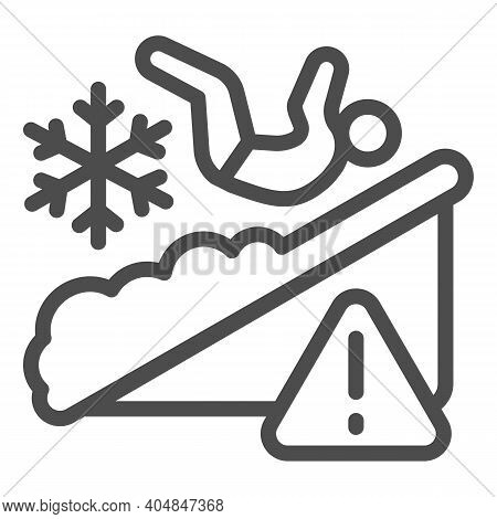 Man Falls On Ice Line Icon, Winter Season Concept, Slippery Ice Sign On White Background, Fallen Per