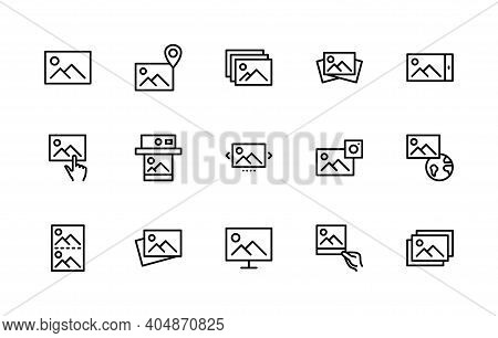 Photo Vector Linear Icons Set. Photograph Management. Contains Such Icons As Camera, Location, Image