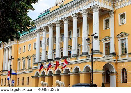 Facade Of Lobanov-rostovsky Palace, Also Known As House With Lions In St. Petersburg, Russia. Constr