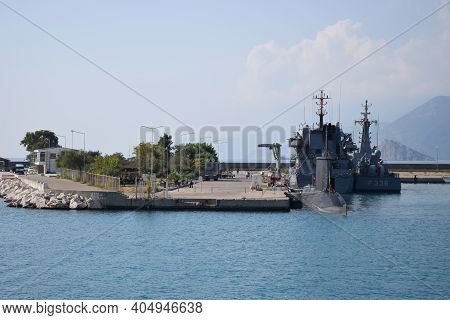?oast Guard Boats In Antalya Harbor. Navy Submarine And Military Naval Battleship, Warship. Antalya 