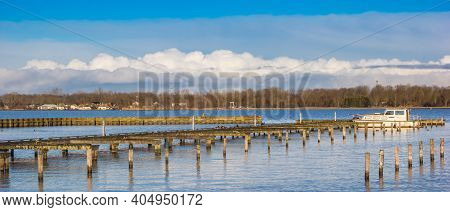 Panorama Of The Harbor At The Schildmeer Lake In Groningen, Netherlands