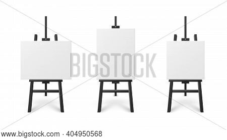 Templates Set Of White Artboard On Easel, Realistic Vector Illustration Isolated.