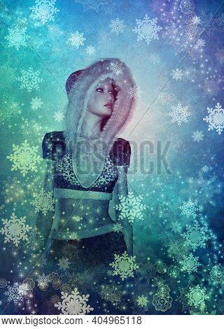 3D Woman With Snowflakes