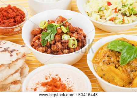 Chana masala, chickpeas with hot spices, classic indian meal