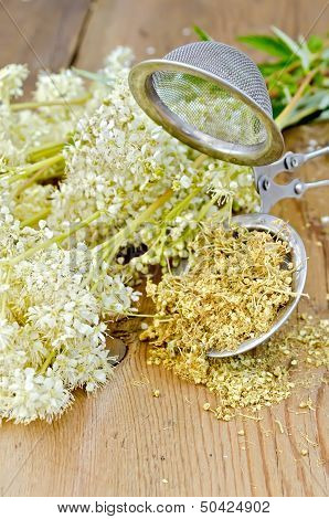 Herbal Tea From Meadowsweet Dry In A Strainer