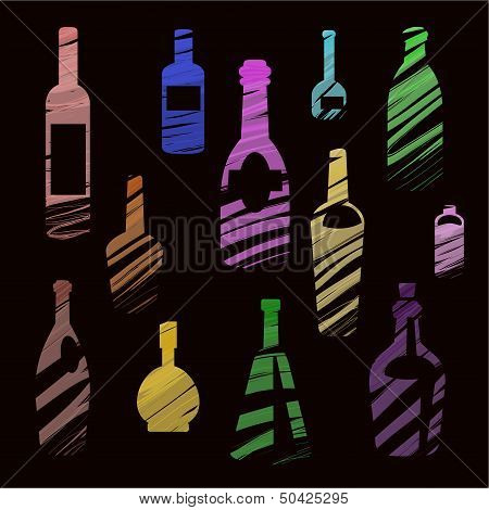 Bottles On Black Background