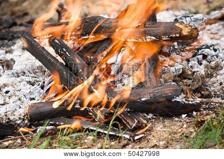 Broken Bonfire With Flame