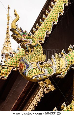 Naga Lanna Gable Apex On Ubosot , In Wat Buak Krok Luang , Chiangmai Thailand