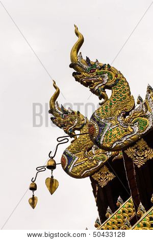 Naga Lanna Gable Apex On Ubosot , In Wat Buak Krok Luang , Chiangmai Thailand
