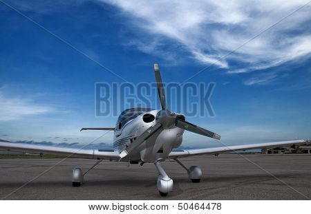 The white aircraft on blue background.