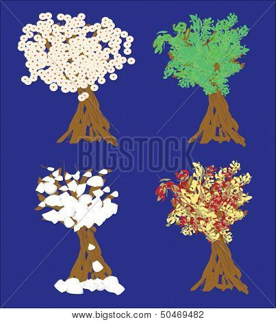 Four Seasons Trees Background Illustration