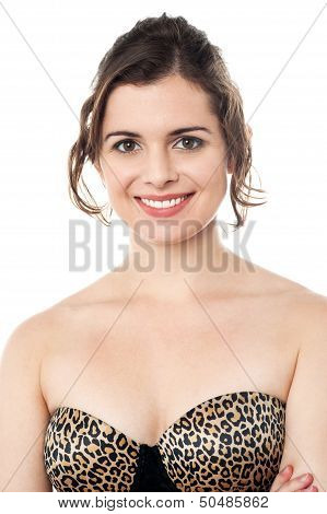 Stunning Sensual Female Model In Strapless Brassiere