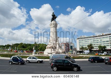 Lisbon, Portugal - May 12, 2013: Marques do Pombal Roundabout. This roundabout rates the highest number of car accidents in Portugal