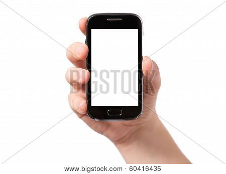 Hand Holding Smartphone With White Screen