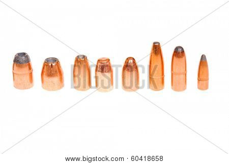 Different types of bullets, both pistol and rifle for hunting and target shooting