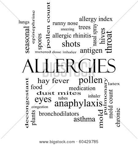 Allergies Word Cloud Concept In Black And White