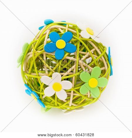 Beautiful Sphere Made Of Bound Wicker With Florets