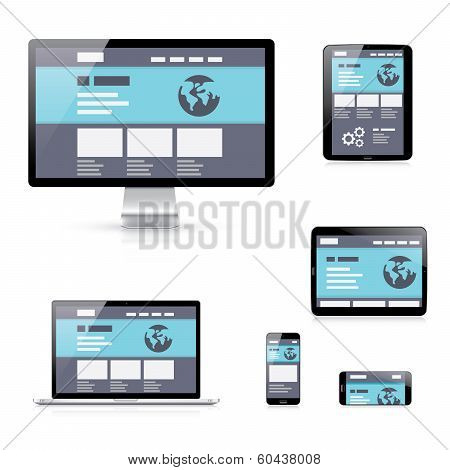 Flat responsive web development vector illustration device icons