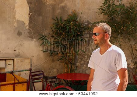 Model in the streets of Provence, France