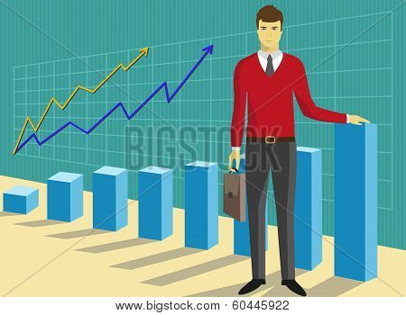 Successful businessman in front of growing diagram