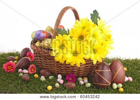 wicker basket with chocoate egg