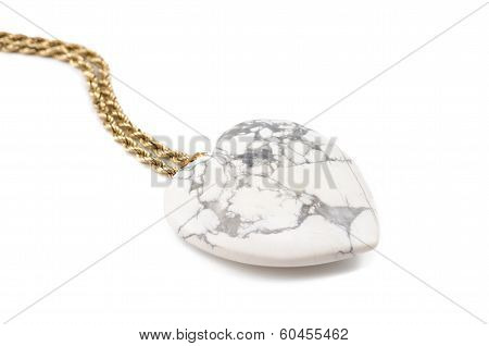 White Howlite Heart With Golden Chain