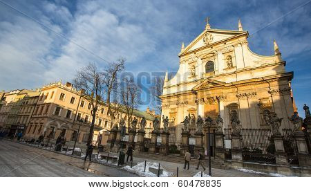 KRAKOW, POLAND - FEB 5, 2014: View of the Church of Saints Peter and Paul in Old Town district. It is biggest of historic Churches of Krakow in terms of seating capacity, was built between 1597-1619.
