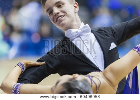 Minsk-belarus, February, 9: Unidentified Dance Couple Performs Youth-2 Standard Program On Ogni Stol