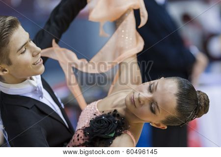 Minsk-belarus, February, 9: Unidentified Dance Couple Performs Youth-2 Standard Program On Ogni Stol
