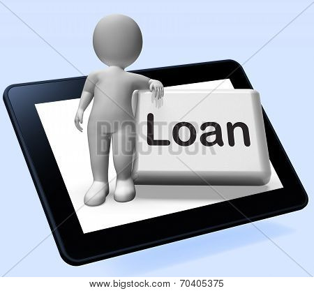 Loan Button Tablet With Character  Means Lending Or Providing Advance