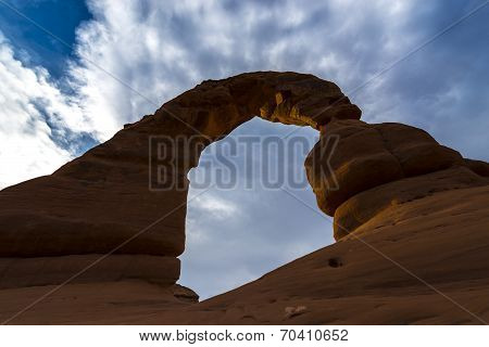 Beautiful Sunset Sky Over Delicate Arch From Below