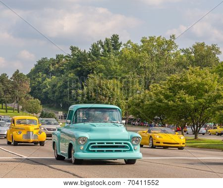 Corvette And Two Vintage Vehicles At The Woodward Dream Cruise