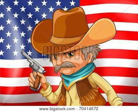 Illustration of an american flag and a cowboy