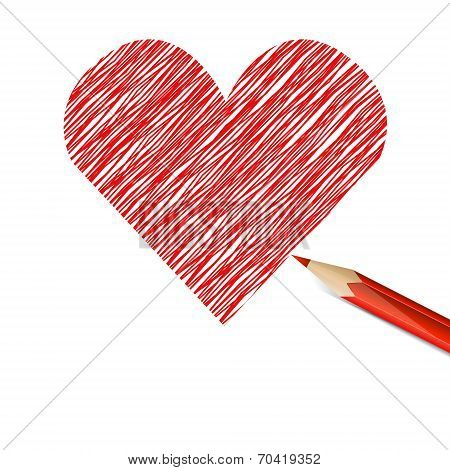 Red heart drawn with pencil