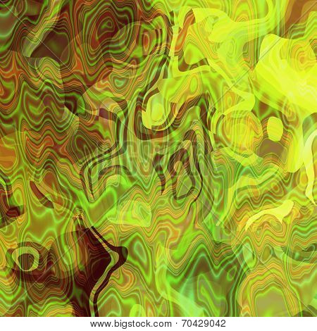 art abstract colorful chaotic waves pattern in Klimt style; background in yellow, green and brown colors