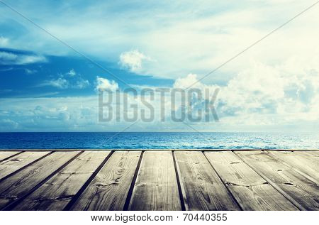 tropical beach and wooden platform