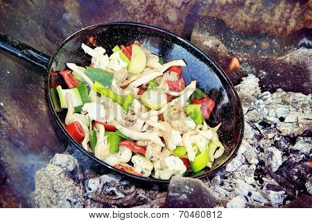 Grilled Vegetables Inside Of A Grill Pan